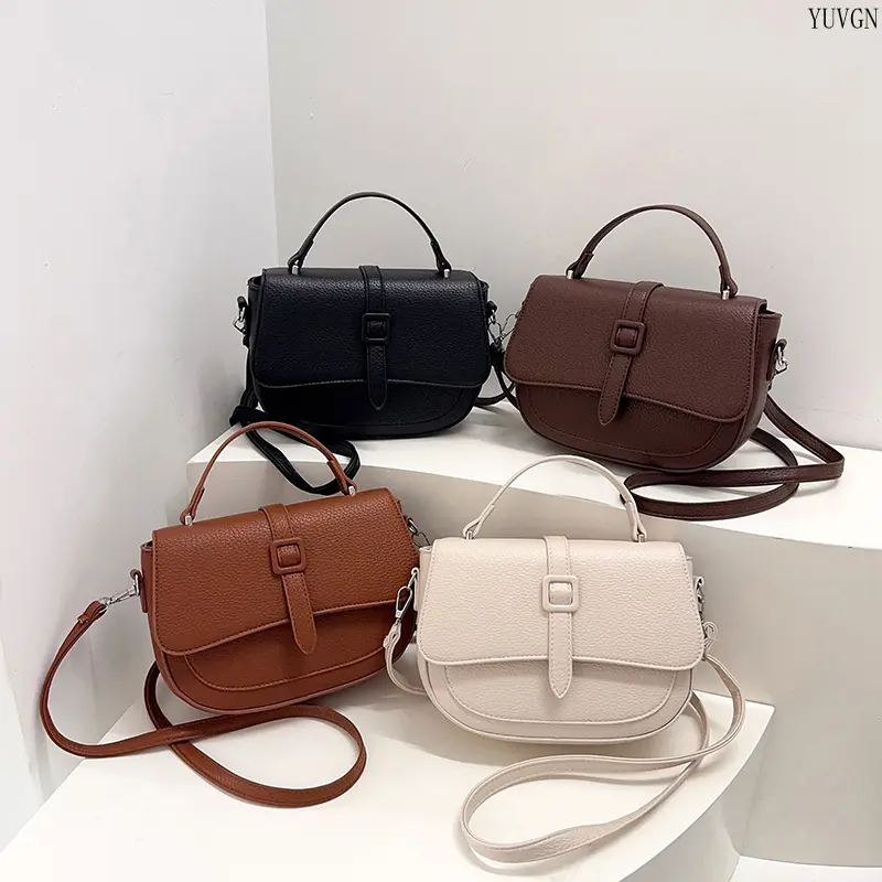 Curved Flap Handheld Crossbody Purse - Minimal Square Buckle Saddle Shoulder Bag, Dual-Use Short Top Handle & Adjustable Long Strap Mini Accessory, Compact Multi Slots Casual Storage for Dating, Shopping