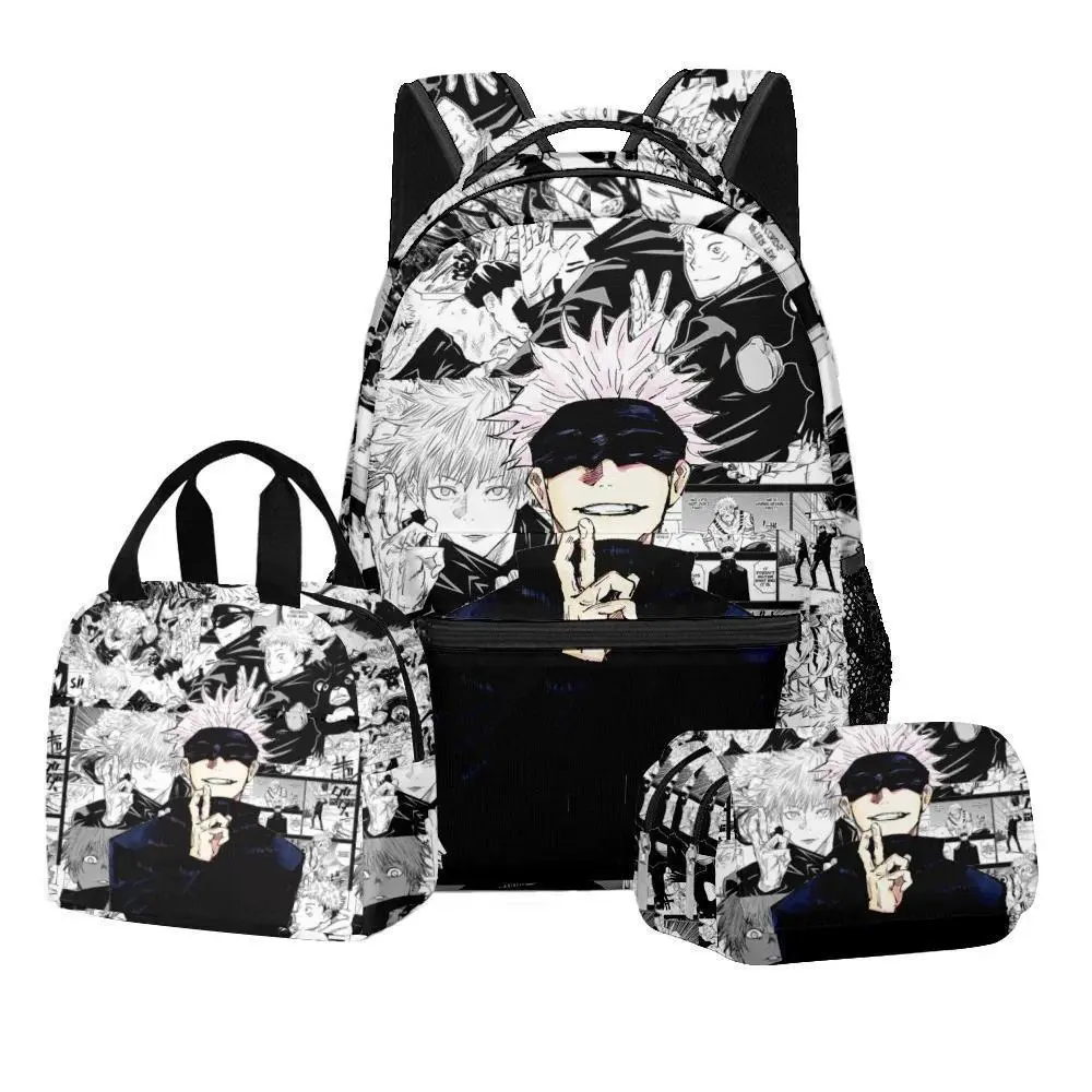 Anime Digital Print Jujutsu Kaisen School Set Large Capacity Backpack Lunch Bag 2-Layer Pencil Case 3-Piece Boy's Gift