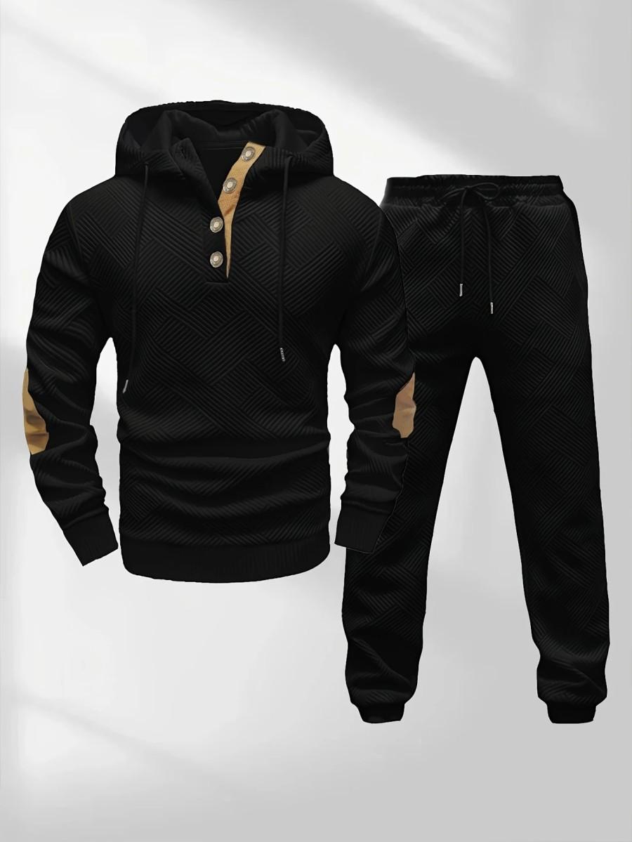 Men's casual fashion suit knitted jacquard sweatshirt and pants two-piece set