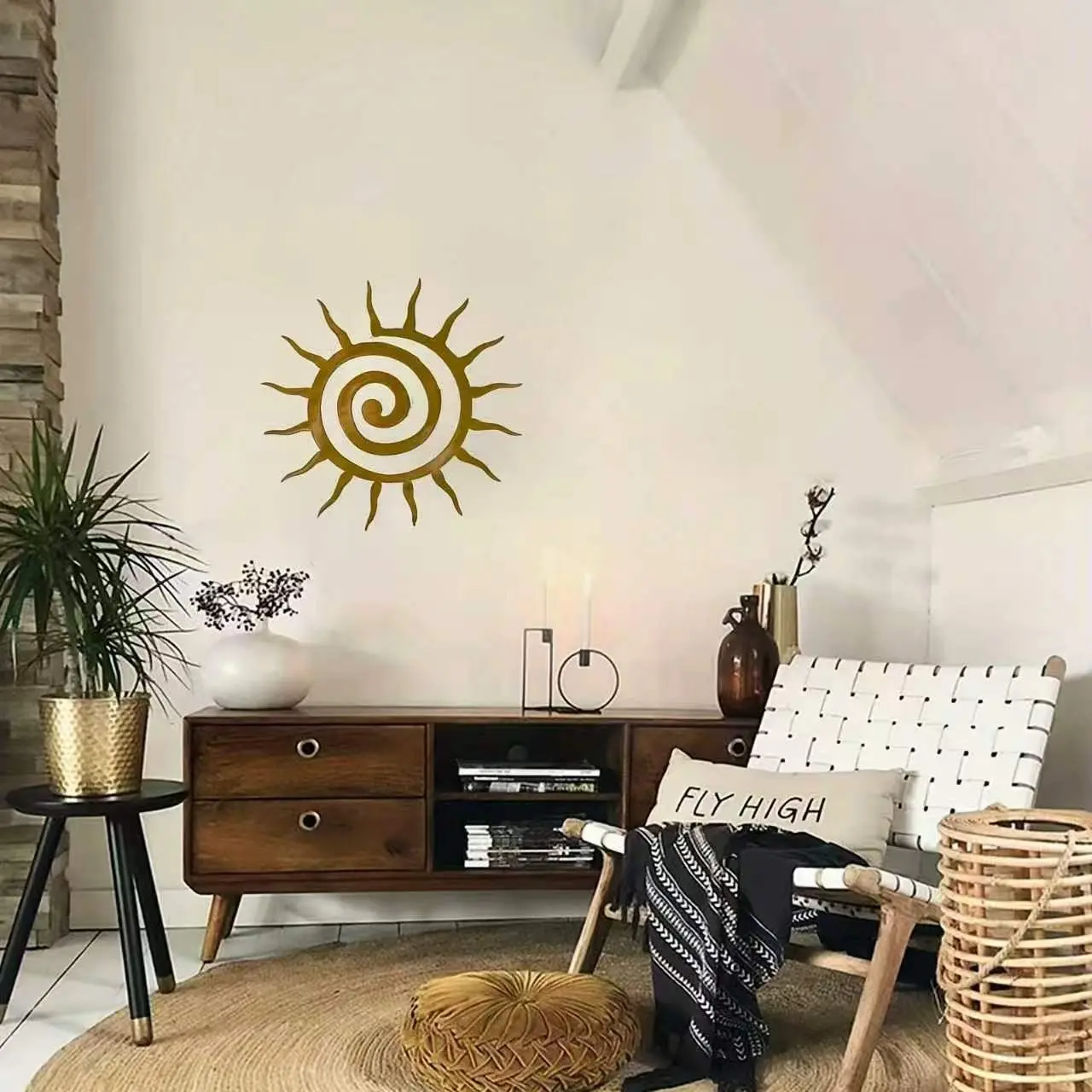 11.6x11.6 Inch Retro Spiral Sun Metal Wall Art, Ocean Theme, Powder Coated, Outdoor Courtyard and Porch Decor, Wedding and Christmas, Living Room Wall Hanging