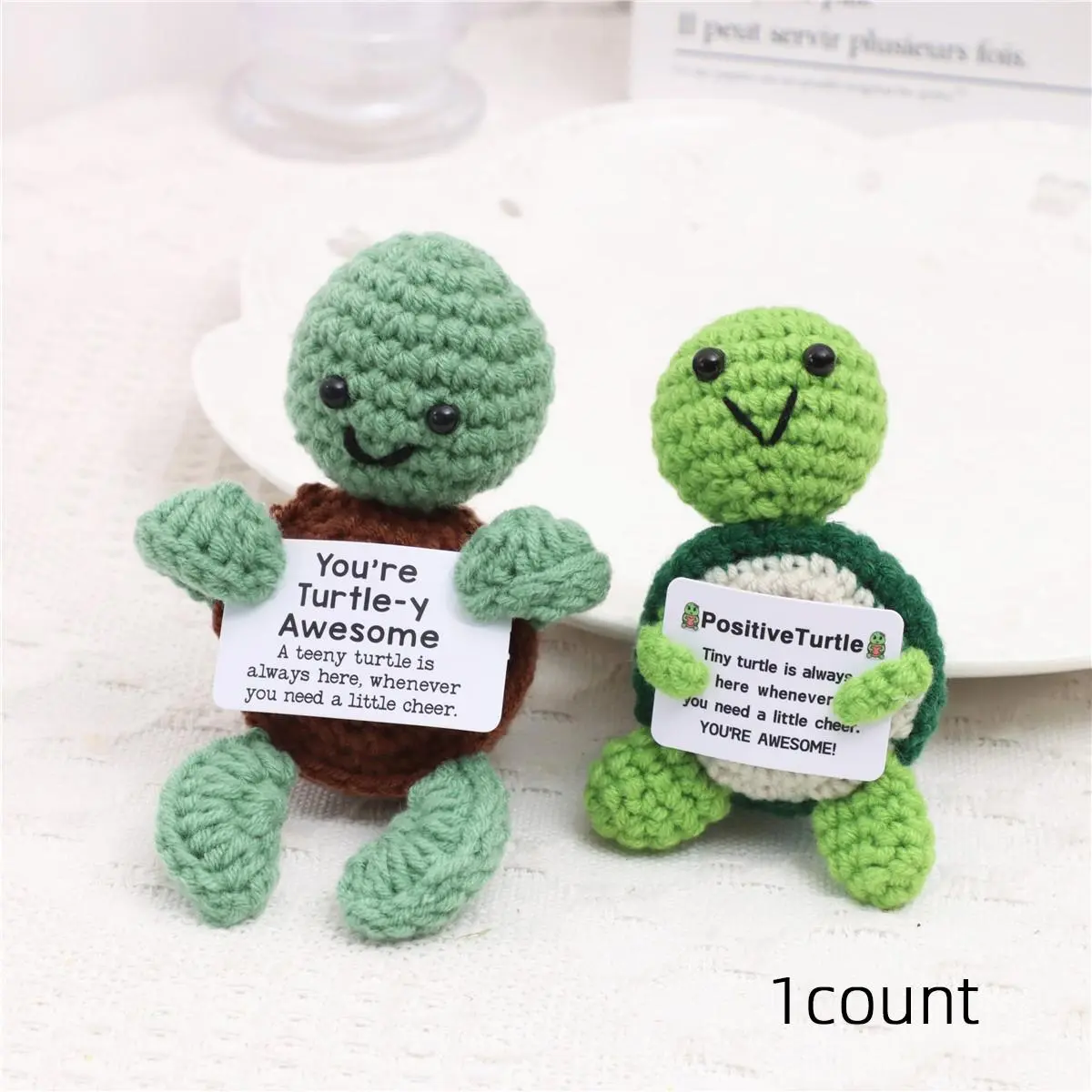 Cute Turtle Design Crochet Plush Toy, 1 Count Positive Potato Turtle Crochet Plush Toy, Soft Knitting Desktop Ornament, Perfect Gift for Birthday & Holiday