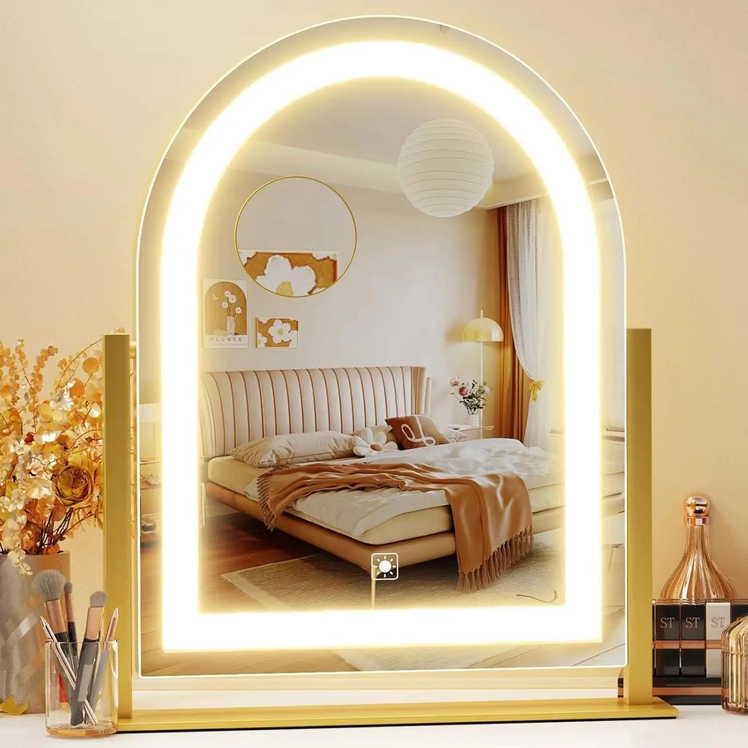 17.2" Arched LED Hollywood Makeup Vanity Mirror with Lights, Detachable 10X Magnification, Smart Touch, 360° Rotation, Gold (Gift Box)