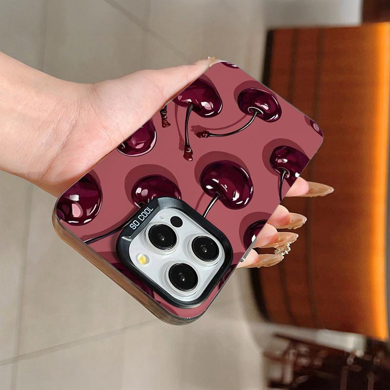 Creative graffiti cherry pattern, drop-proof and non-slip TPU large-aperture IMD phone case, compatible with iPhone 17, 16, 15, 14, 13, 12, 11, XS, X ,Samsung S25 S24 S23 S22 series and other models. Makes a great gift for friends or family.