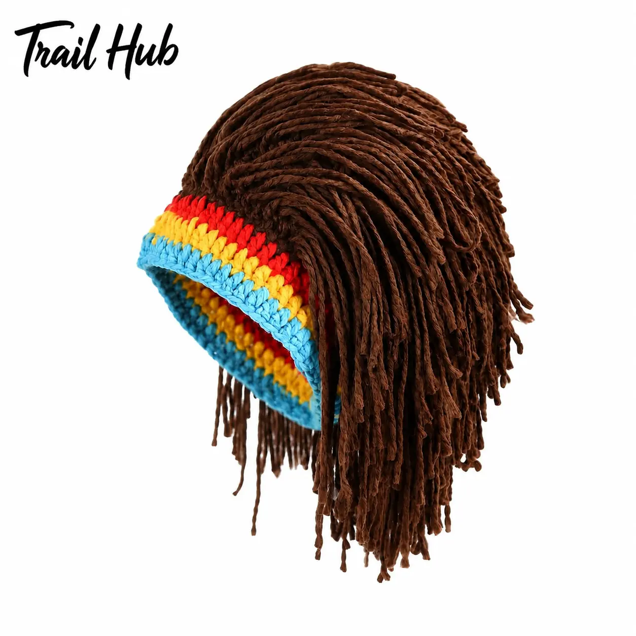 Men’s Soft Knitted Winter Acrylic-Blend Beanie - Textured Wig-Inspired Ribbed Stripes, Lightweight Warm Hat for Urban Casual Wear, Vibrant Color-Blocked Design, All-Day Comfort, Versatile Styling