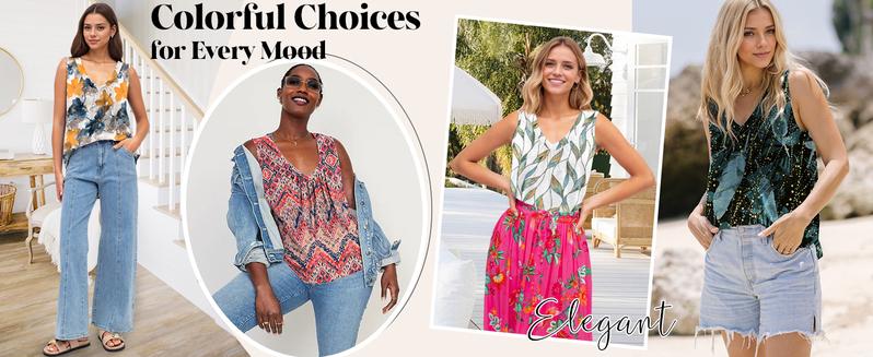 WIHOLL Tank Top for Women Loose Fit Sleeveless Shirts V Neck Summer Clothes Ruched Women's Tees and Tanks Curved Hem