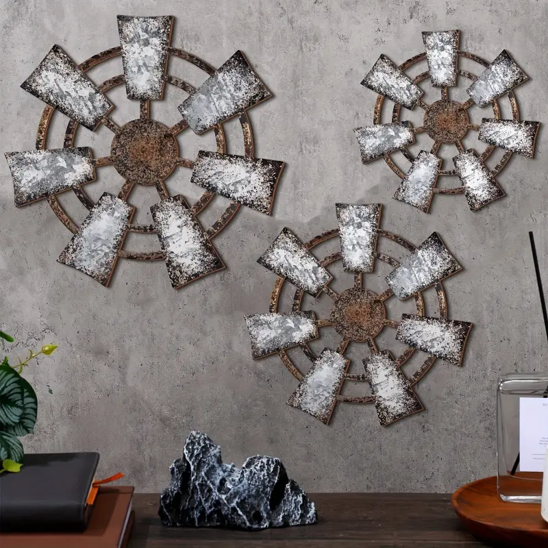 Three Wooden Farmhouse Wall Decorations for The Living Room, Featuring Wooden Windmill Hangings for Home Decor, Rustic Vintage Wooden Windmill Art for Wall Decoration, Suitable for Western-Style Kitchens, Bedrooms, Bathrooms, And Indoor/Outdoor Decor