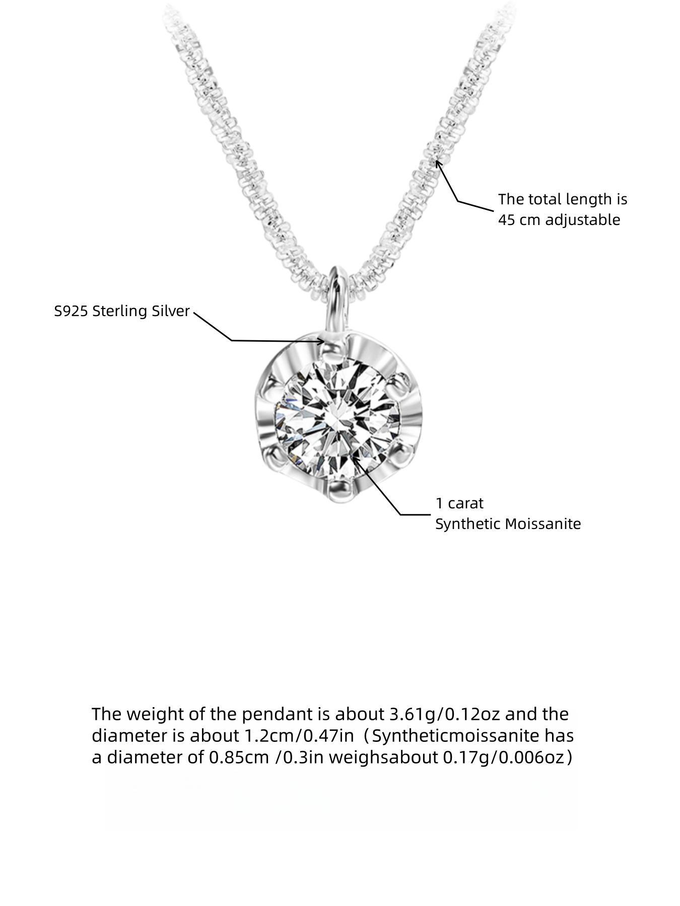 S925 Sterling Silver Synthetic Moissanite Necklace, Fashionable Pendant Necklace for Women & Girls, Trendy All-match & Exquisite Jewelry for Birthday Gift