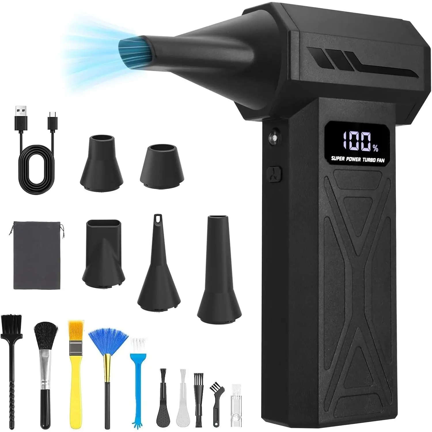 Compressed Air Duster 110000RPM, Electric Dust Blower|, 4-Speed, LED Display, For PC Keyboard Car Home, Mini, Replaces canned air, Brushless Motor