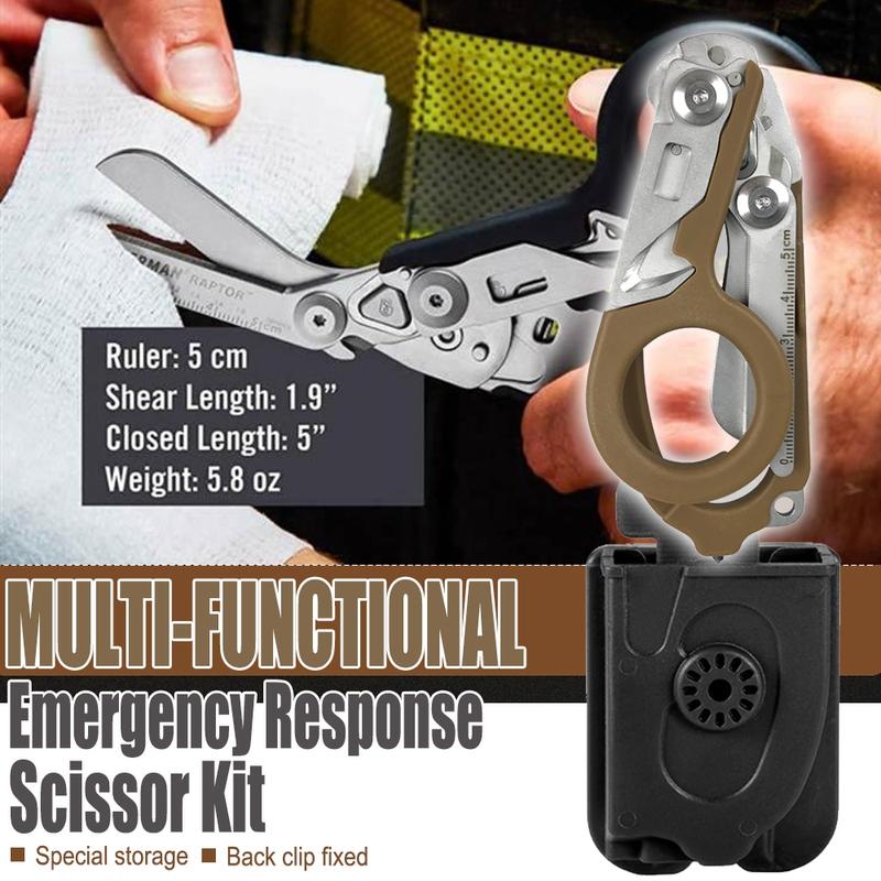Portable Folding Scissors with Sheath, Heavy Duty Scissor, Multifunctional Stainless Steel Scissors, Outdoor Camping Rescue Scissors Tool