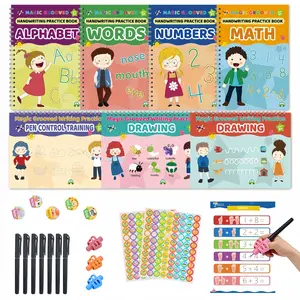 Magic Groove Writing Practice Set, Includes 7 Large Reusable Workbooks, 7 Vanishing Ink Pens, 3 High-Quality Pencil Grips, Best Gift for Kids