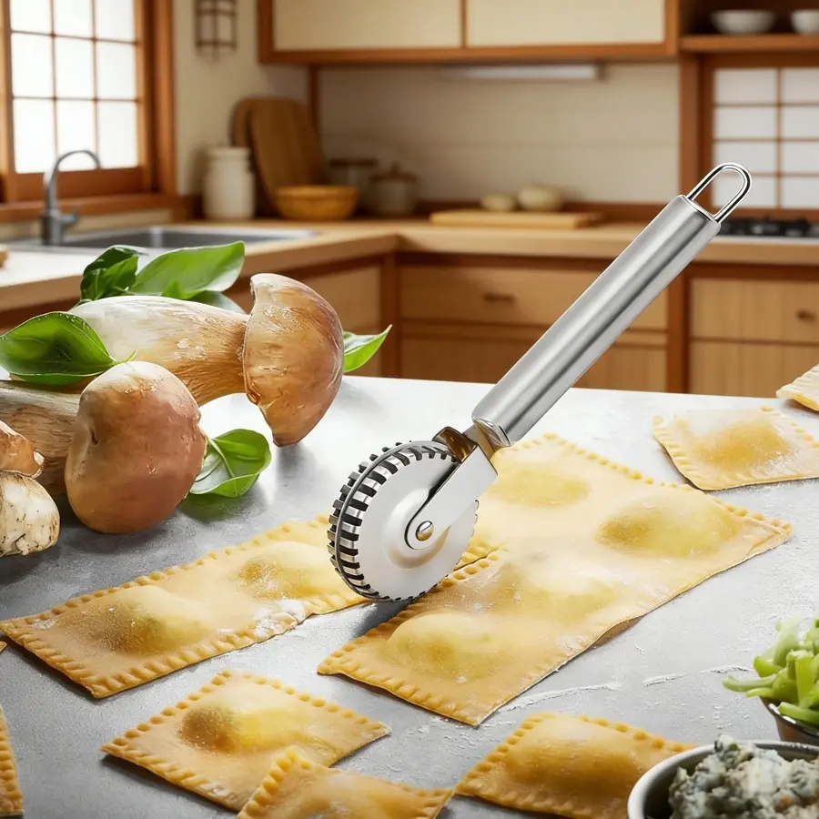 1pc,Ravioli Cutter with  Stainless Steel Wheel, Ideal for Cutting, Sealing, and Crimping Fresh Pasta, Pastry Dough, pierogi and dumplings, multi pastry cutter, pastry cutter crimper.