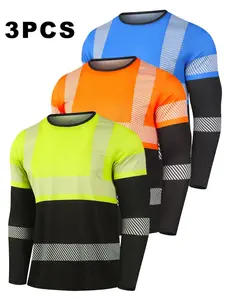 Summer Workwear Style Striped Long Sleeve T-Shirt 3-Pack, Men's Breathable Comfortable Casual Top, All over Print Fitted Tee, Casual Fashion Clothing