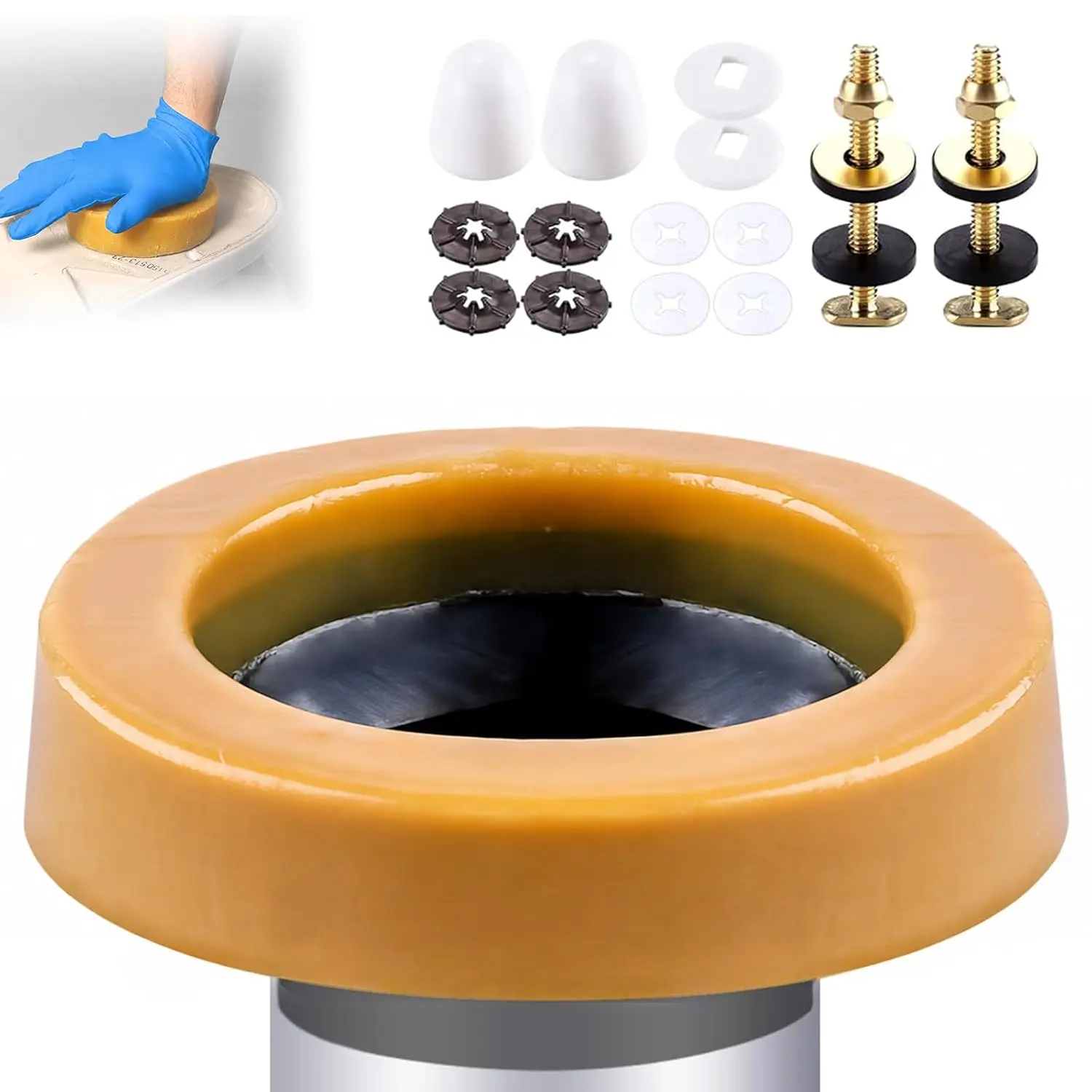 Toilet Bowl Wax Ring Kit with lange , its 3 or 4 Inch Lines | 0.92'' Thick, Seals loor Outlet Toilets, or DIY Bathroom Repairs, Complete Hardware