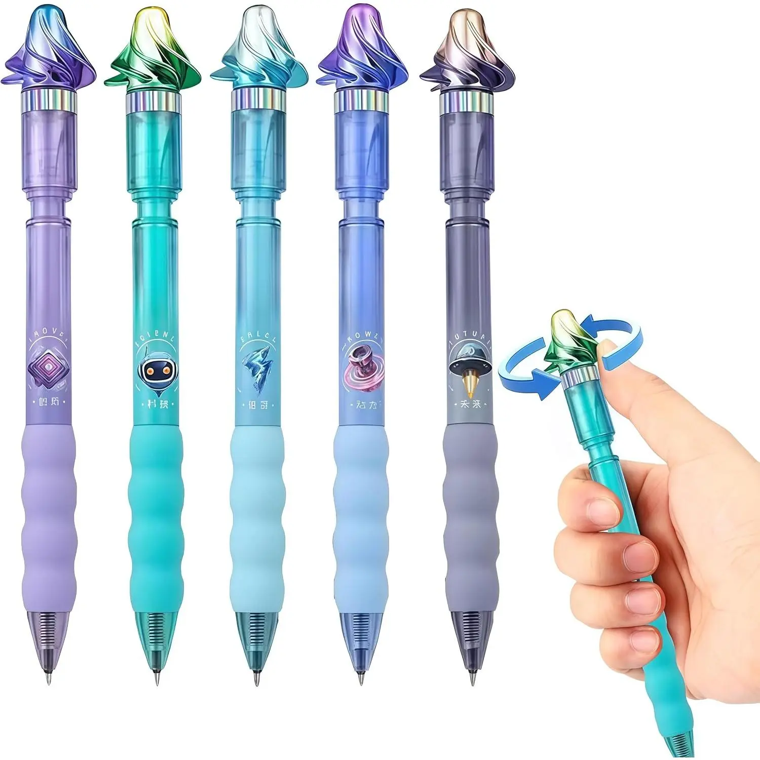 Turbine Spinning Gel Pens 5 count,   0.5mm Black Ink Pens, Quick Dry Fine Point Smooth Writing Ballpoint Pen, for Journaling Note Taking Office School Supplies