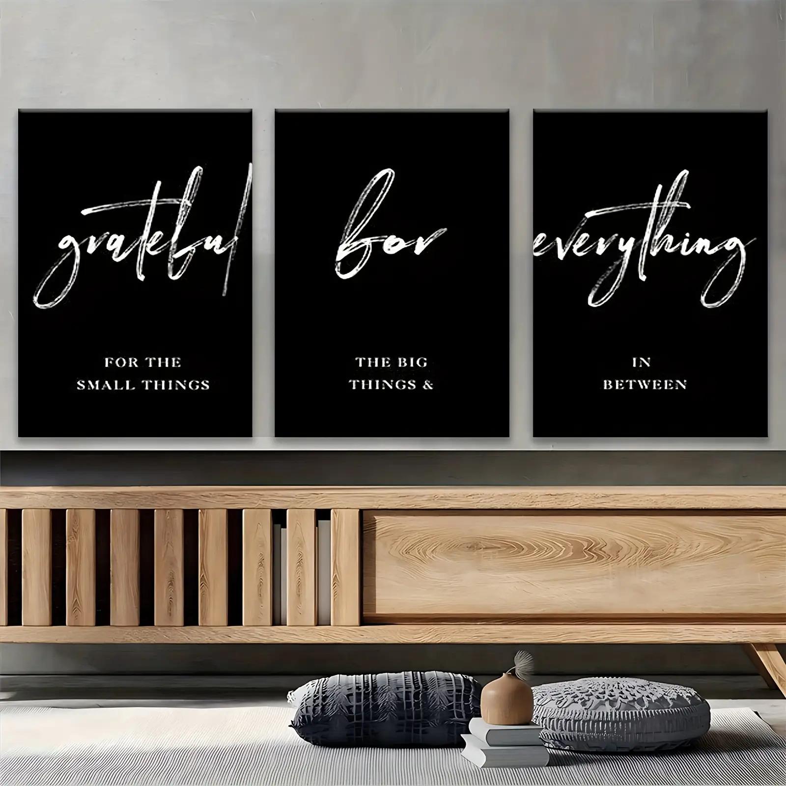 2D flat-Minimalist Canvas Art Set 3pcs Minimalist Inspirational Quote Canvas Art Set Frameless Poster  Painting, Modern Letter Print, Grateful Love Everything Wall Canvass - Suitable for Valentine's Day