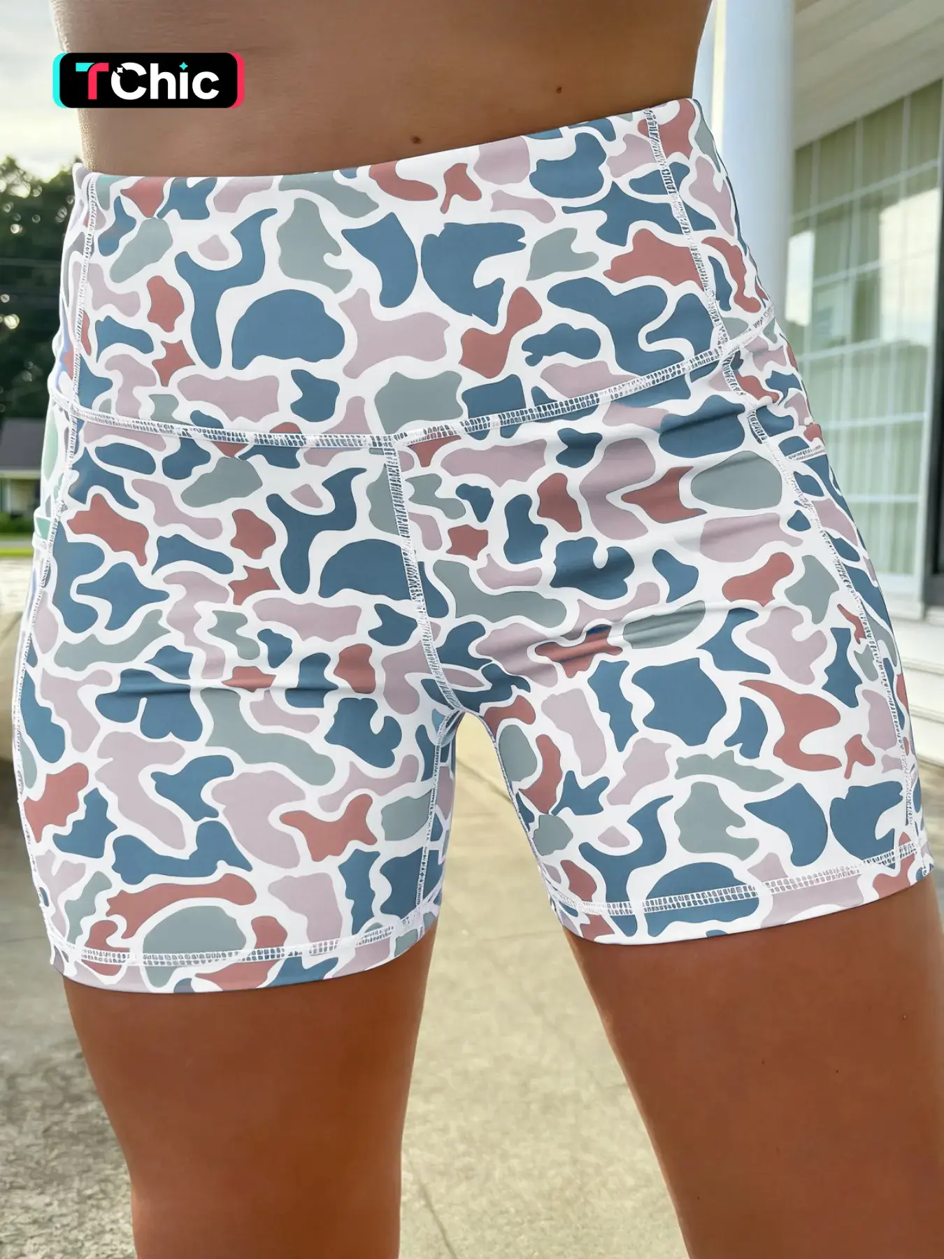 Summer Casual Colorful Camouflage High-Waisted Elastic Waist Shorts, Perfect for Daily Wear, Summer Essential