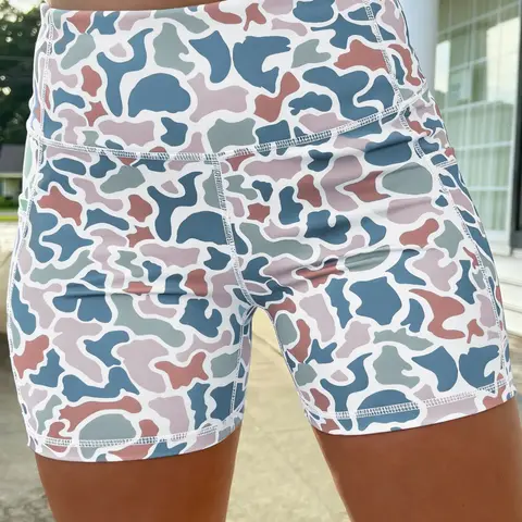 Summer Casual Colorful Camouflage High-Waisted Elastic Waist Shorts, Perfect for Daily Wear, Summer Essential