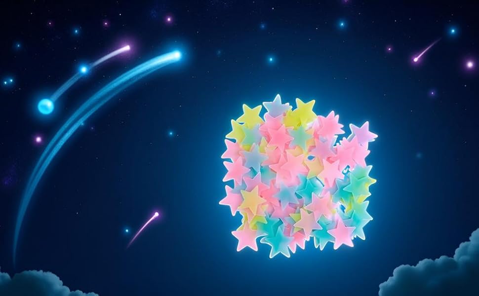 2PCS Glow in The Dark Stars Wall Stickers, Self-Adhesive Luminous Decor for Bedroom, Room and Home Art, Fluorescent Night Sky Ceiling Decals for Party, Room Decorations​