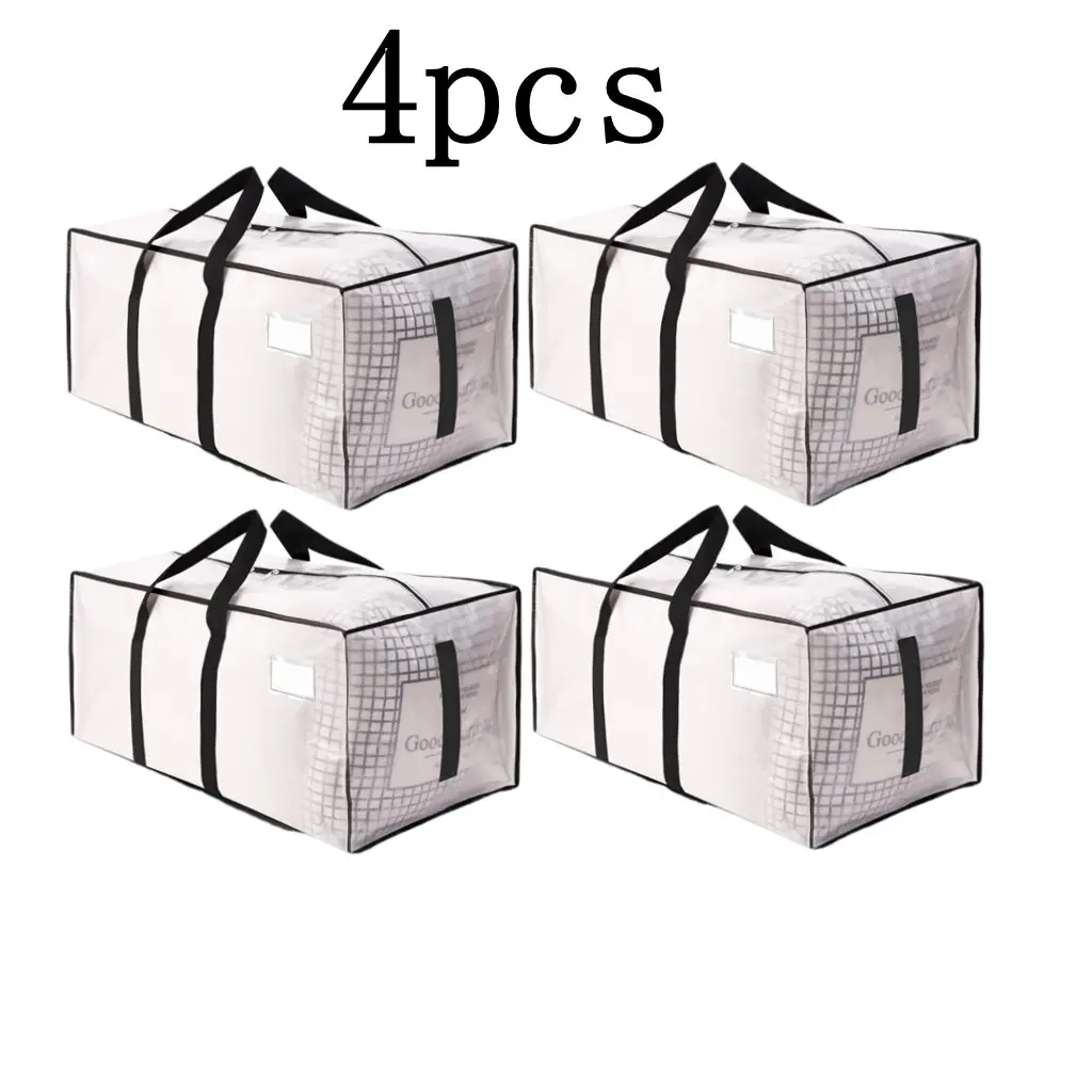 4-Piece Transparent Large Storage Bag Set, 200 lbs Weight Capacity, Durable Zipper & Ring Handles, Waterproof Storage Tote Bag, Durable Replacement for Moving Boxes