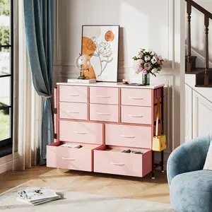 10 Drawers Dresser for Bedroom, Fabric Chest of Drawers with Side Pockets & Steel Frame, Tall Storage Tower for Closet Hallway Living Room