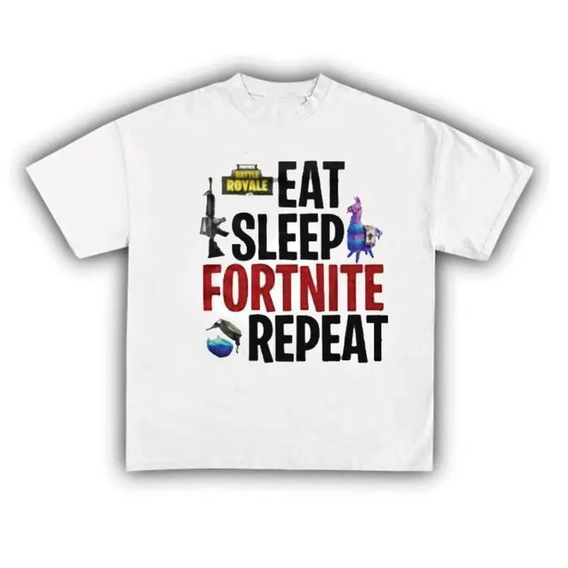 Men's Casual Graphic T-shirt with Eat Sleep Fortnite Repeat Print, Short Sleeve Streetwear Top, Funny Gamer Gift, Tshirt, Shortsleeve, Menswear, Funny T Shirt, Clothes