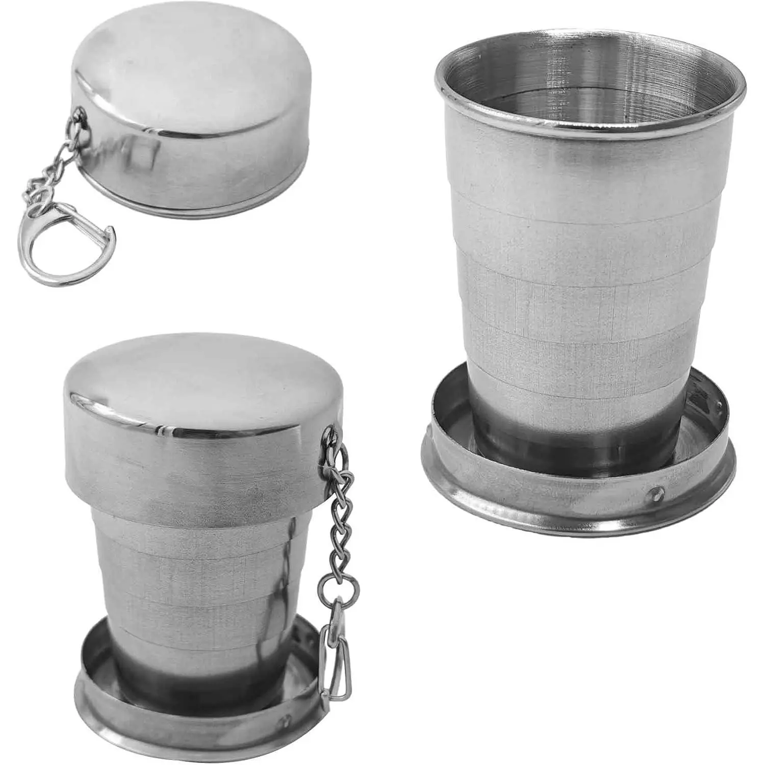 2 count 2.5oz 304 Stainless Steel Collapsible Travel Cups with , 75ml Portable Folding Shot Glasses Telescopic Drinking Mugs   Metal Camping Hiking Picnic Outdoor