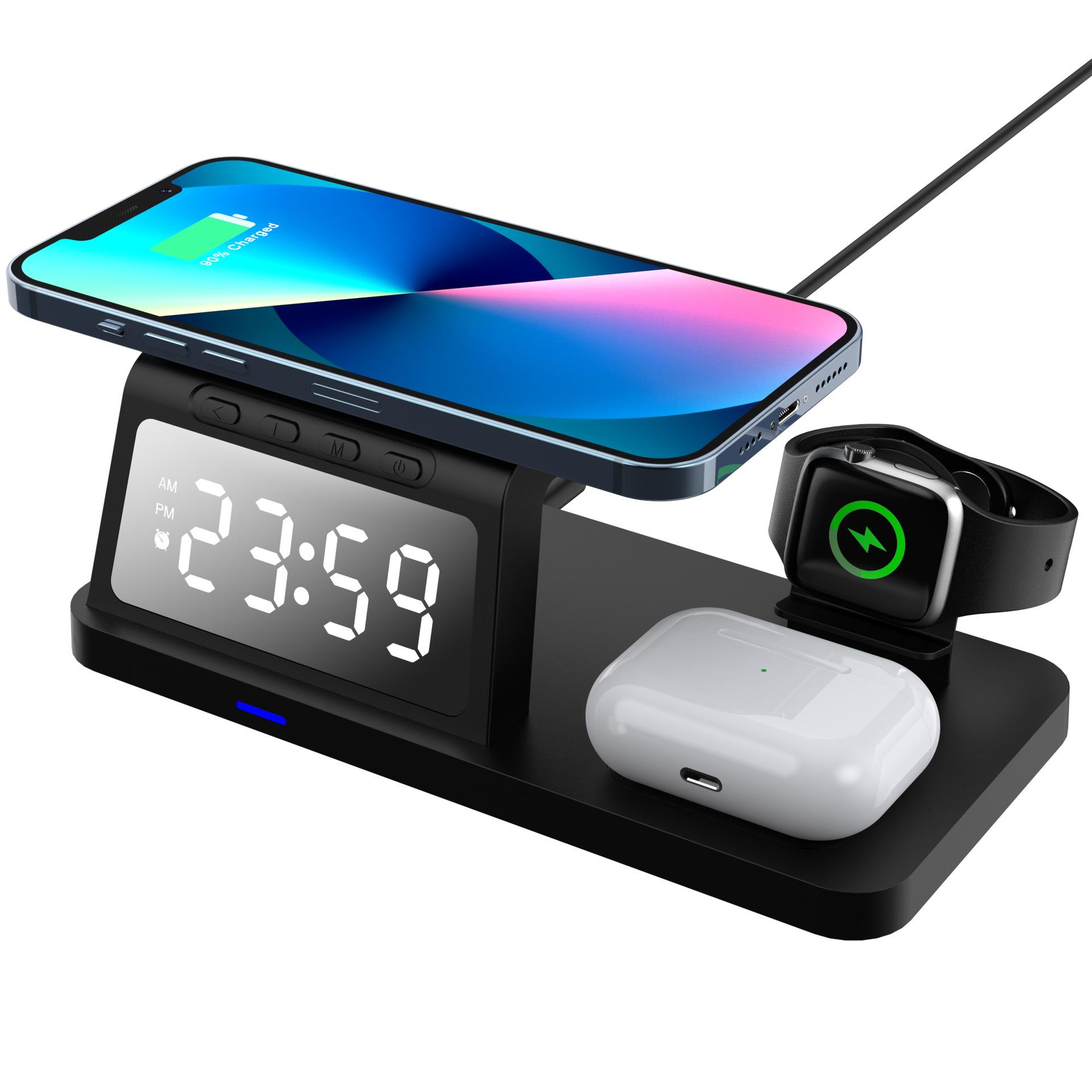 New private model mobile phone wireless charger, multifunctional fast charging 15W, clock, alarm clock, watch, earphone wireless charging