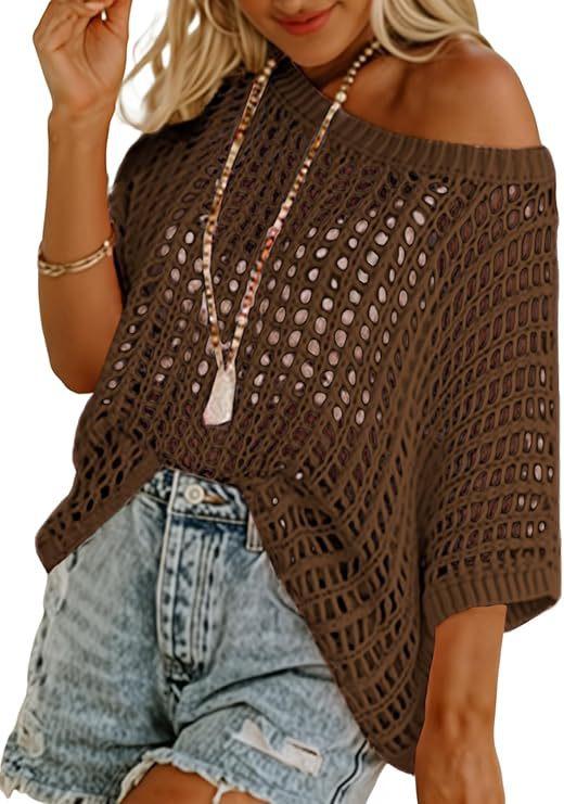 2026 summer five-quarter sleeve sexy hollow top pullover beach blouse knitted sweater women