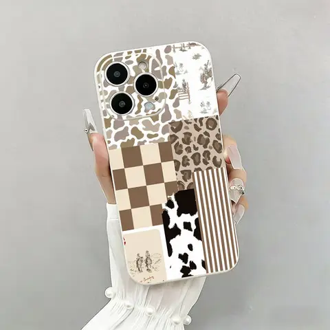 KKLLYY Western Animal Print Protective Cellphone Case - Patchwork Leopard, Check, Cow Print, Softtouch Grip, Rustic Neutral Ranch Cover, Shockproof Casing for iPhone 18/17/16/15/14/13/12/11 Plus Pro Max, Trendy Farmhouse Gift