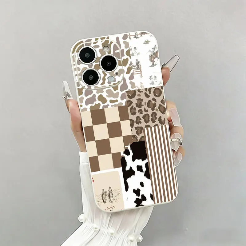 KKLLYY Western Animal Print Protective Cellphone Case - Patchwork Leopard, Check, Cow Print, Softtouch Grip, Rustic Neutral Ranch Cover, Shockproof Casing for iPhone 18/17/16/15/14/13/12/11 Plus Pro Max, Trendy Farmhouse Gift