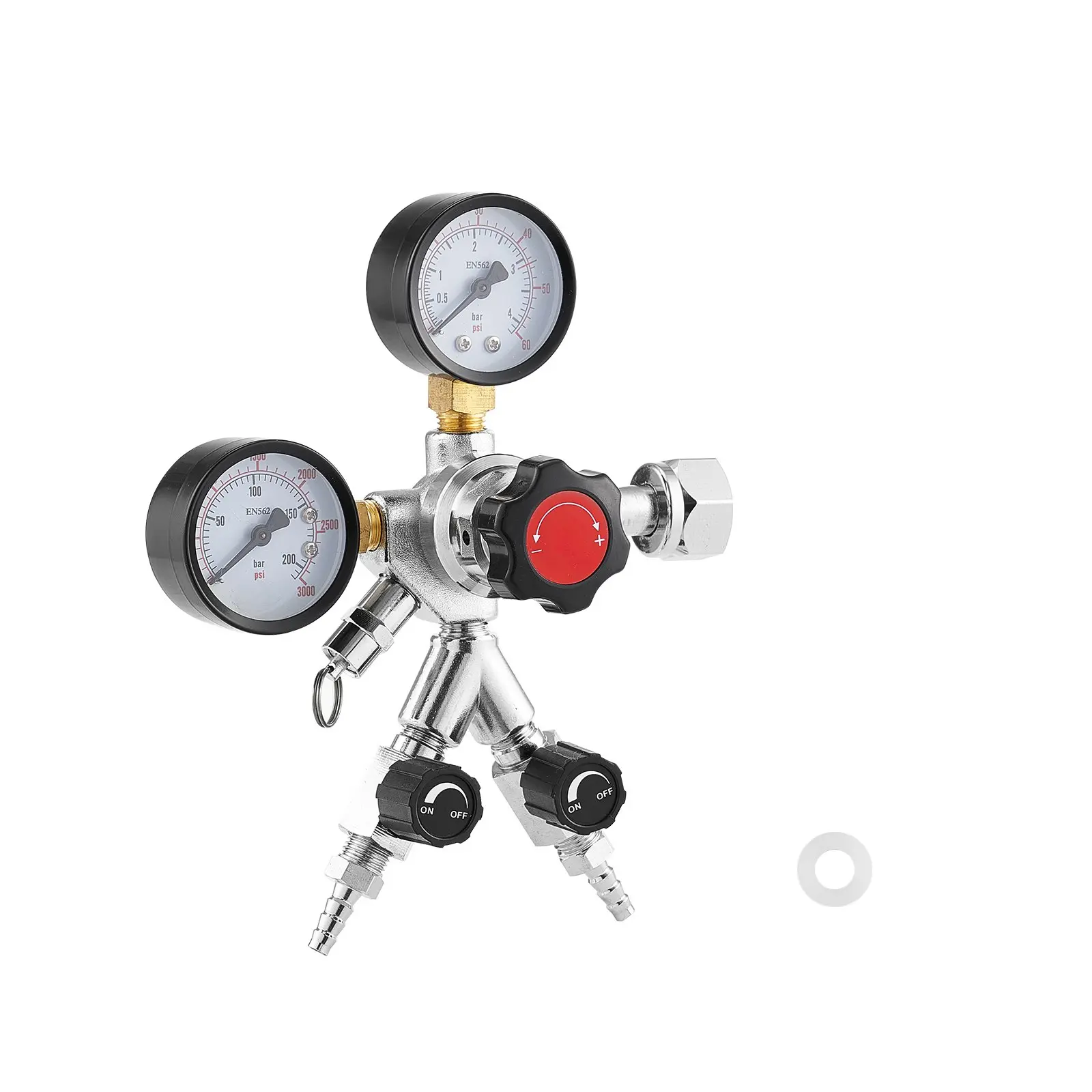 【DealsForYouDays】VEVOR CO2 Regulator, Dual-Gauge Dual-Valve Beer Keg Regulator, 0-60 PSI Adjustable Pressure, Heavy-Duty CO2 Tank Gas Regulator with 2 Check Valves, for Draft Beer Homebrewing, Fits CGA320 Interface