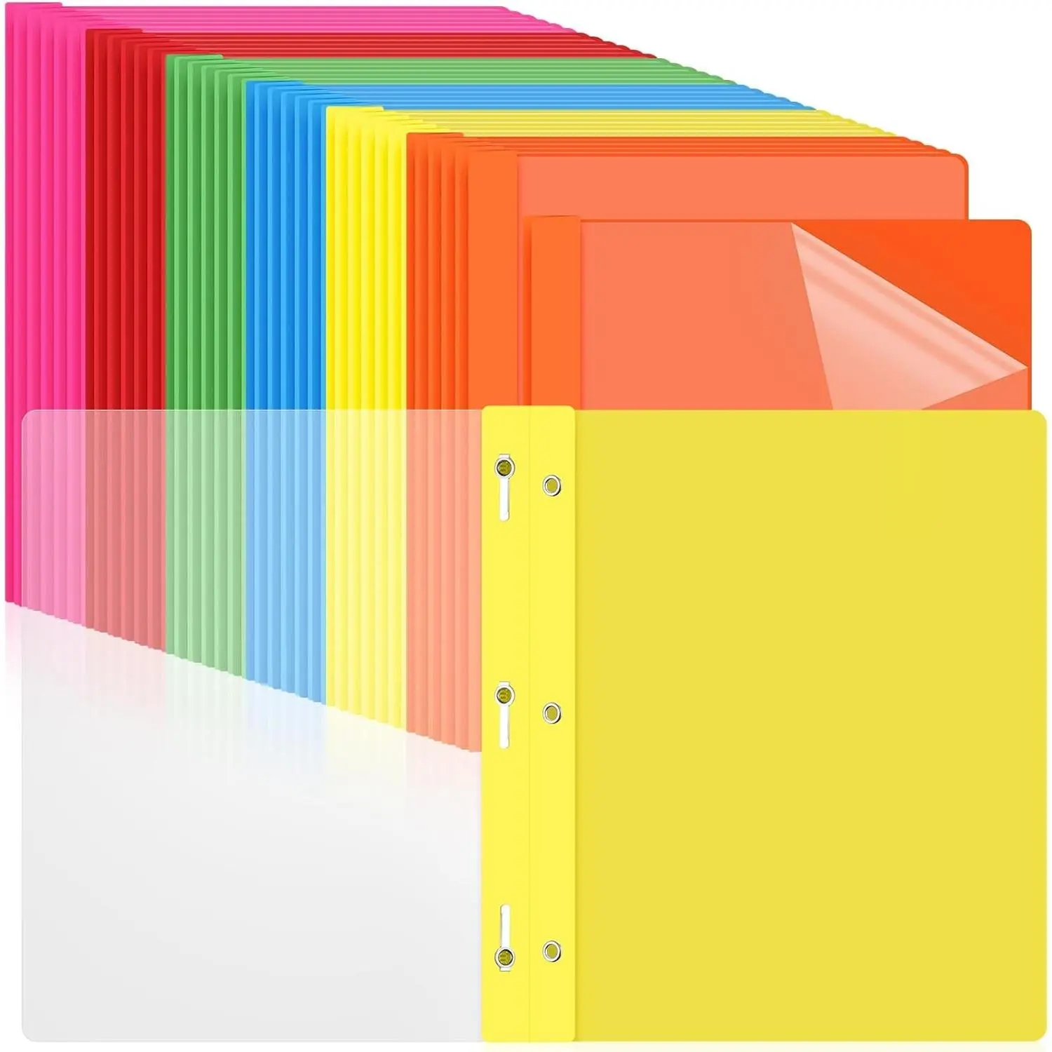 48 Pack Plastic Report Covers with 3 Prongs Bulk Presentation Folders, 100 Sheet Capacity, Clear Front for Presentation Documents, School Office Supplies, Bright Colors
