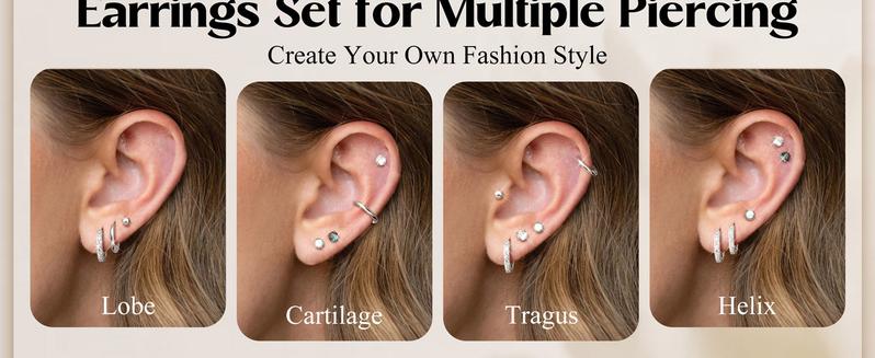 Jstyle Hypoallergenic Stud Hoop Earrings for Women Flat Back Cartilage Earrings Small Silver Hoops Surgical Stainless Steel Earring Trendy Earring Stacks Set Multiple Piercing Jewelry Gifts for Women