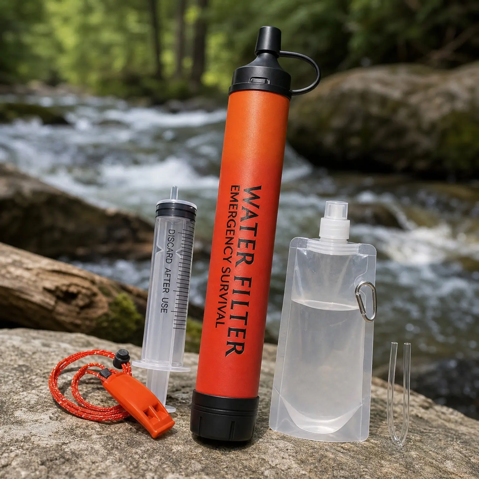 High-Capacity Survival Water Filter Straw Kit with Emergency Whistle, Lightweight Reusable Portable Water Filter for Camping, Hiking, Backpacking & Emergency Preparedness (1 Pack)