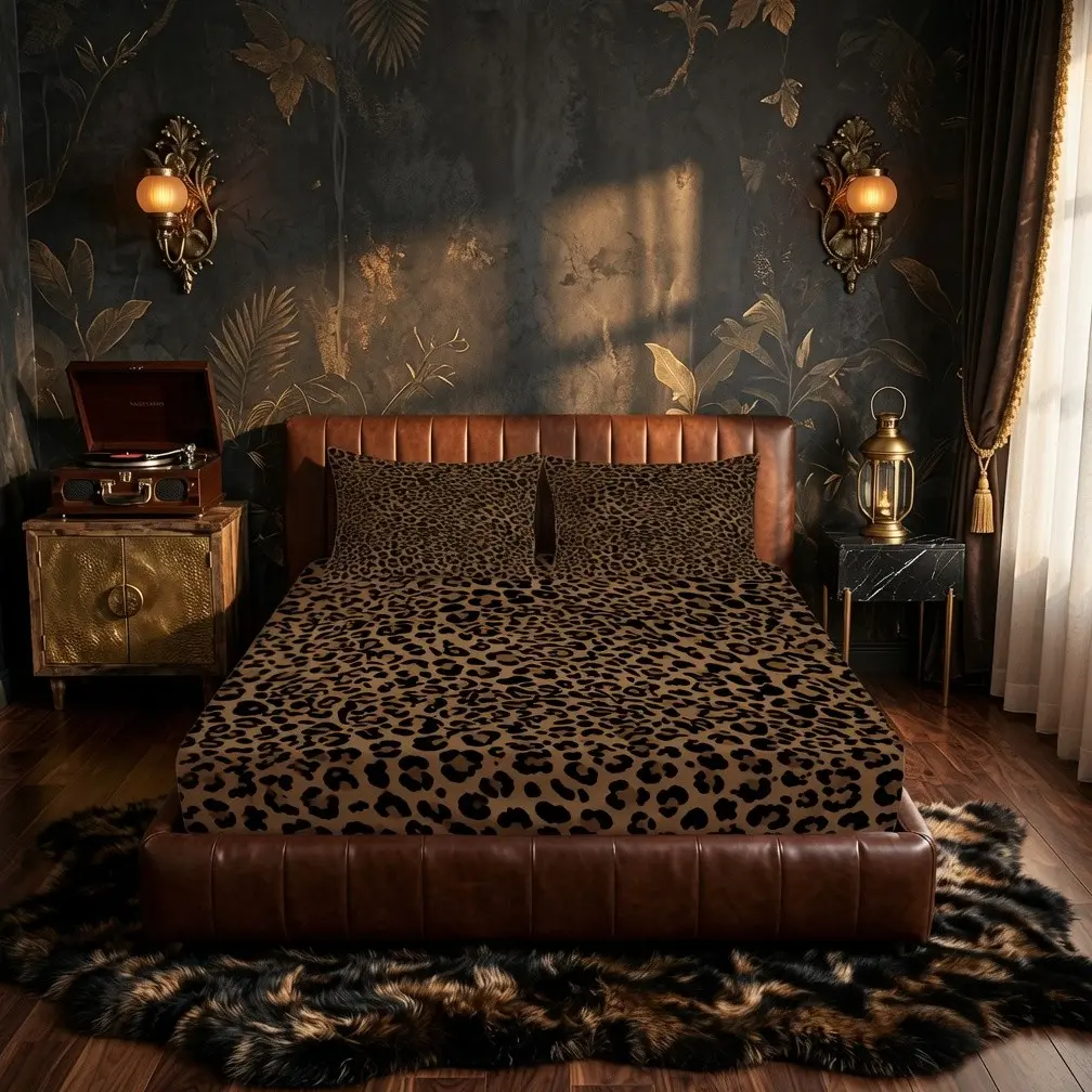3 Pieces Leopard Print Fitted Sheet Set, Bedsheets Set, Bed Sheet Sets (1 Fitted Sheet + 2 Pillowcases), Classic Retro Animal Leopard Pattern, Soft Skin-Friendly Fabric Bedding, Home Furnishing for Women Bedroom, Top Choice for Holiday Gifts