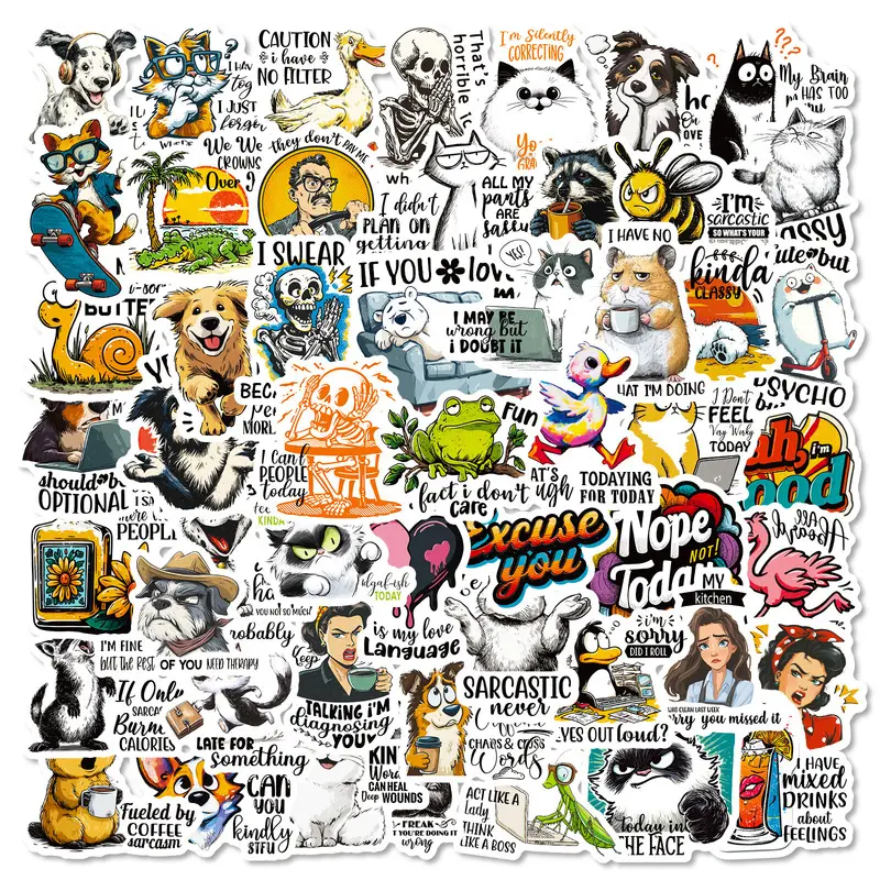 56 adult funny text stickers, cartoon humorous creative decorations for mobile phones and computers