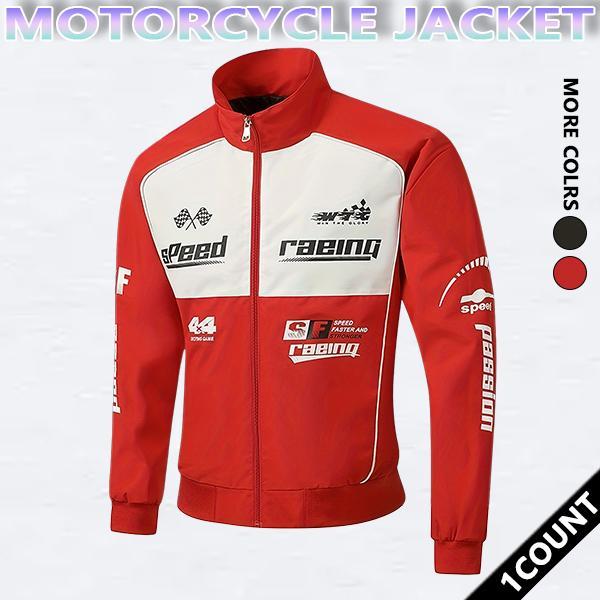 Men's Letter Print Stand collar racing driver Jacket,   Loose Casual Sporty Long Sleeve locomotive Jacket for Fall & Winter, Men's Outerwear for Daily Wear, Casual Fitted Jackets