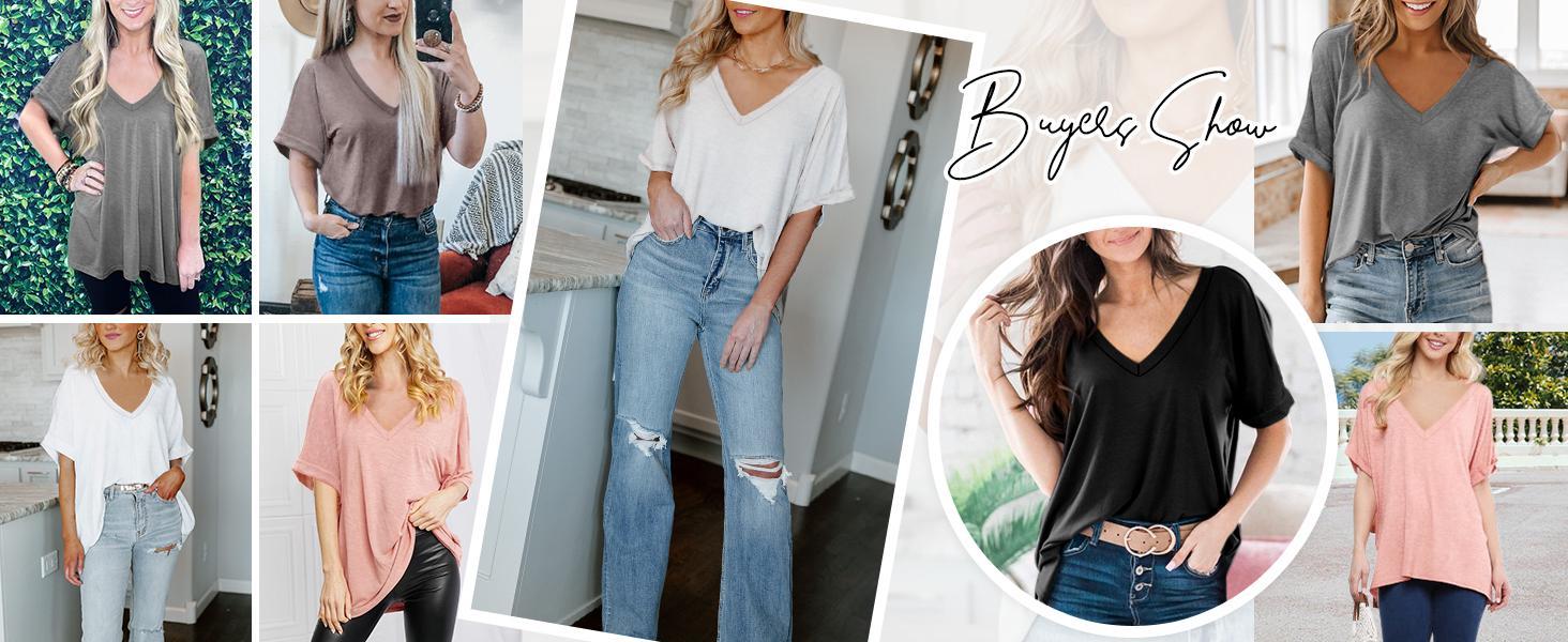 Imily Bela Women's Oversized T Shirts V Neck Short Sleeve Summer Casual Loose Tops Tees Tshirt Elastic Basic Womenswear Imily Bela Women's Oversized T Shirts V Neck Short Sleeve Summer Casual Loose Tops Tees Tshirt Elastic Basic Womenswear