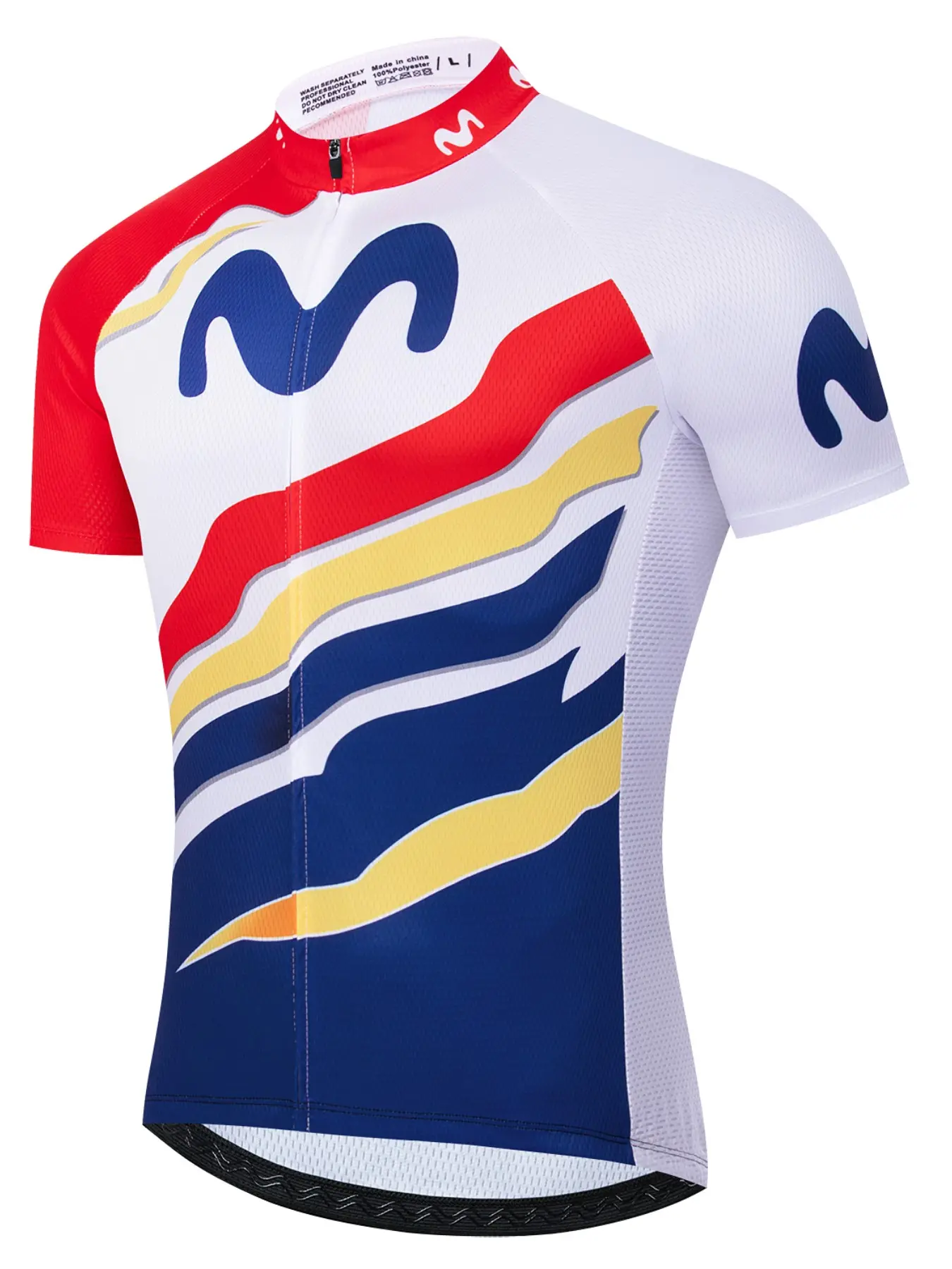 M Unisex Cycling Short Sleeve Top, Breathable Quick-Dry Sportswear, Three Back Pockets, Reflective Strips, Geometric Print, Zipper Design