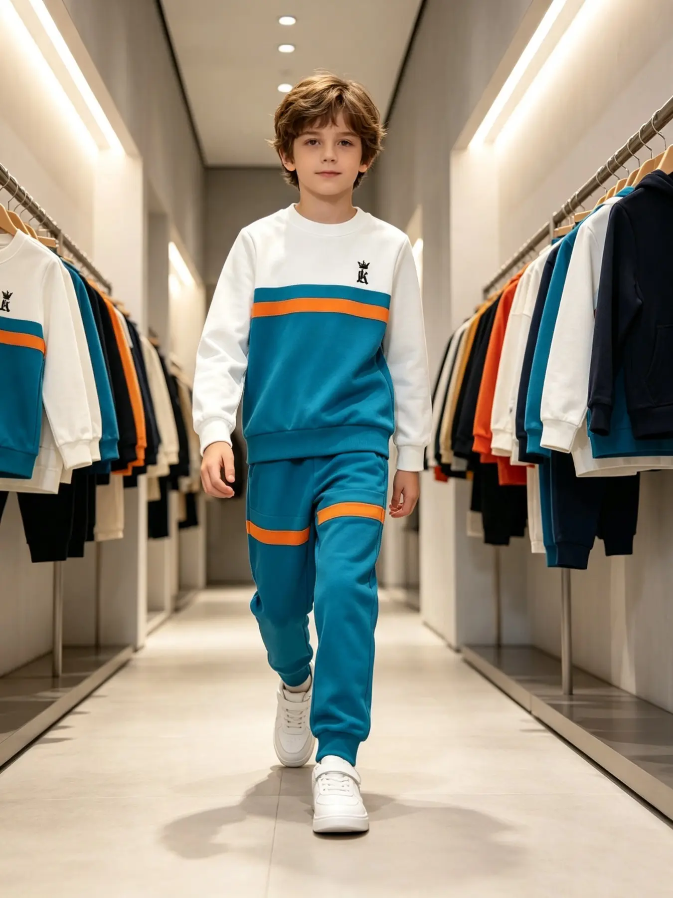 Boys' Crown Embroidered Striped Sweatshirt and Pants Set, Perfect for School, Street Style, Outdoor Activities, Fall Winter Fashion