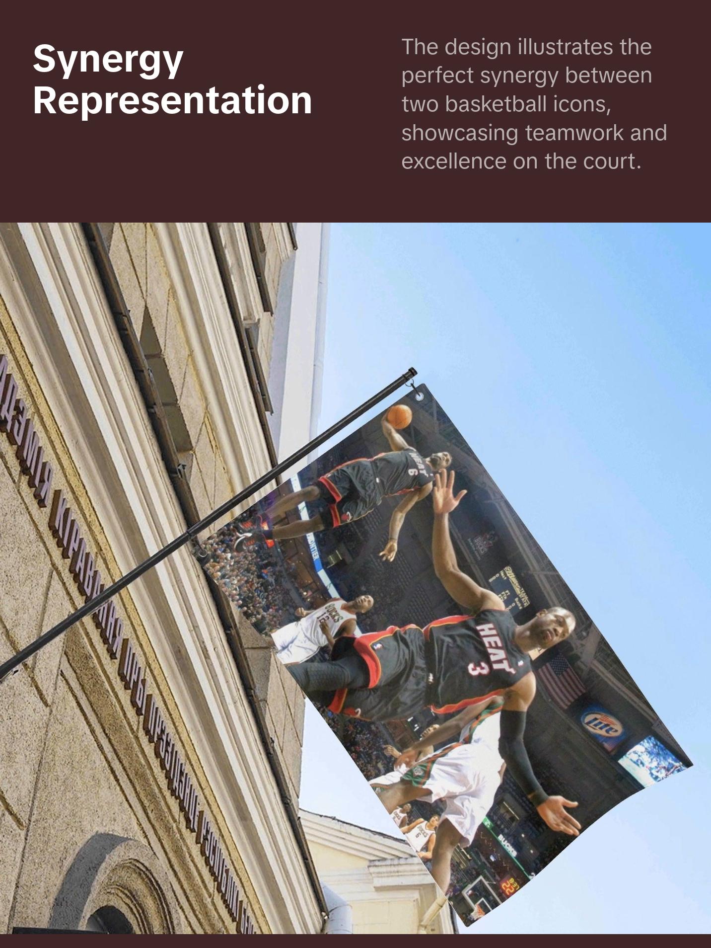 LeBron James & Dwyane Wade 2010 Iconic Moment Wall Flag - Celebrate Sports History with Teamwork Excellence and Collaboration Tribute Decor Tapestry Bedroom Dorm Wall