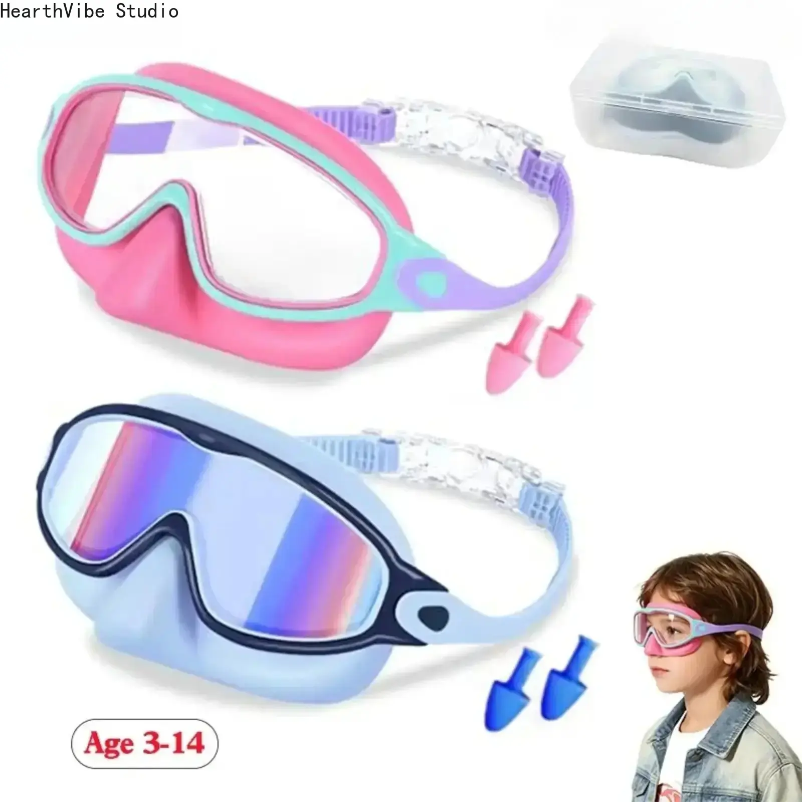 Kids Swim Goggles 2-Pack with Nose Clip - Leakproof Silicone Swimming Goggles, Wide Vision, Anti-Fog, UV400, Adjustable Strap, Comfortable Pool Diving Eyewear, Water Sports Gift for Ages 3-14, Leakproof Swimming Glasses