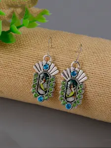 Vintage Handmade Blue-green Artificial Cubic Zirconia Inlaid Pendant Earrings with Mermaid Pattern Design, Party Fashion Jewelry Accessories, Dangling Earrings