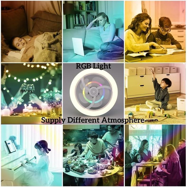 11 Inch E26/E27 Socket Fan With Light - Dimmable Remote Ceiling Fan With 360 Rotation, RGB Mode, 3 Speeds for Bedroom, Living Room, Dining Room