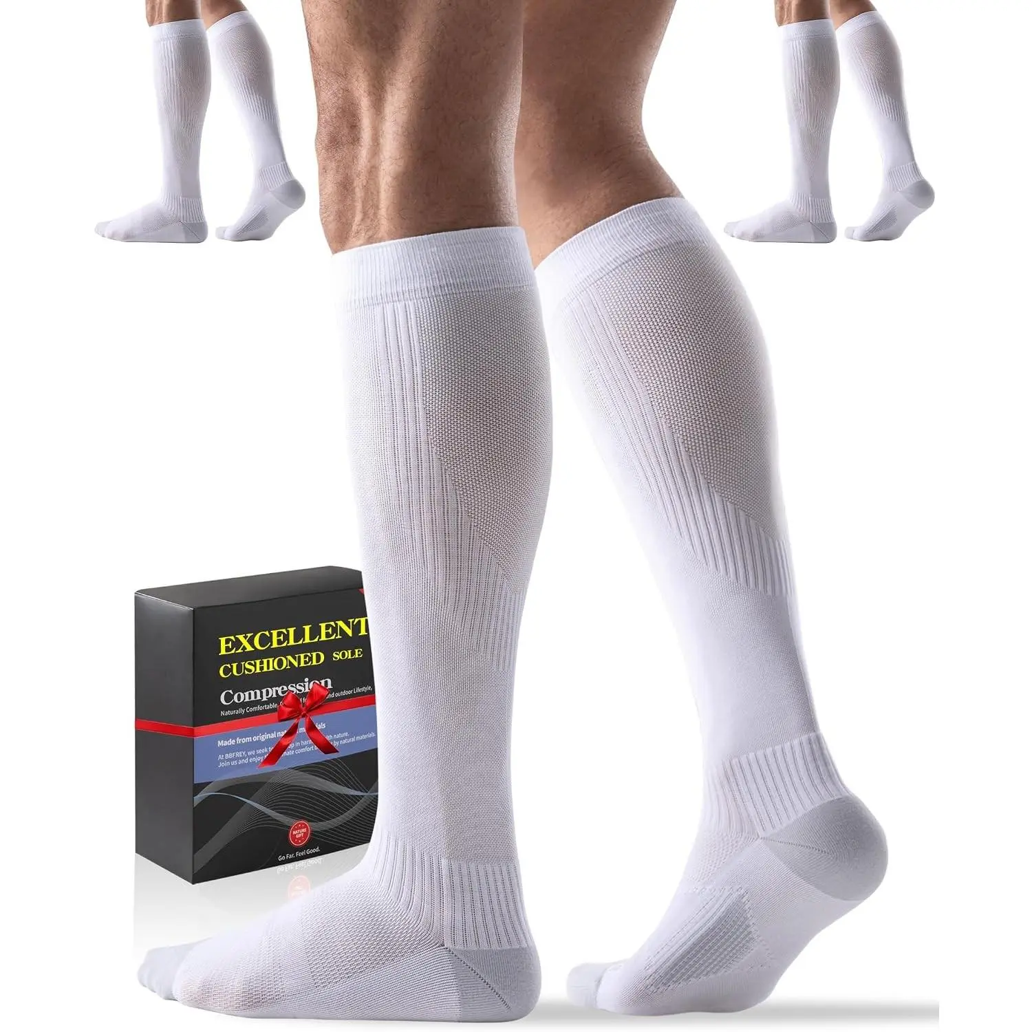 3 Pairs Easy On/Off Compression Socks - 15-20 mmHg Moderate Support with Cushioned Sole & Seamless ToeGift