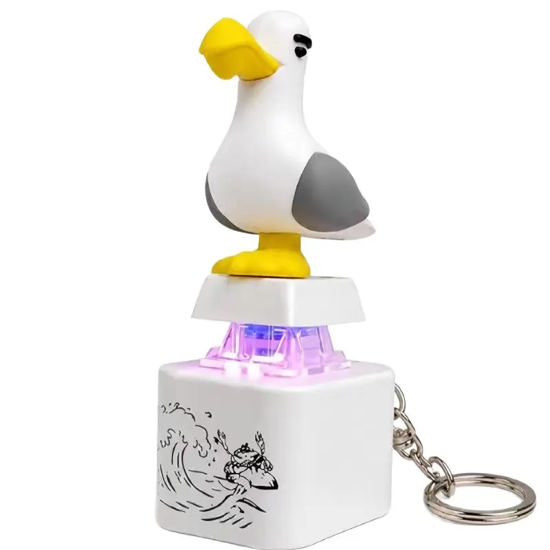 Seagull Mine Sound Button Keychain, Type-C Rechargeable LED Light, Stress Relief Fidget Clicker Toy, Teens Adults Funny Prank Backpack Desk Ornament Gift