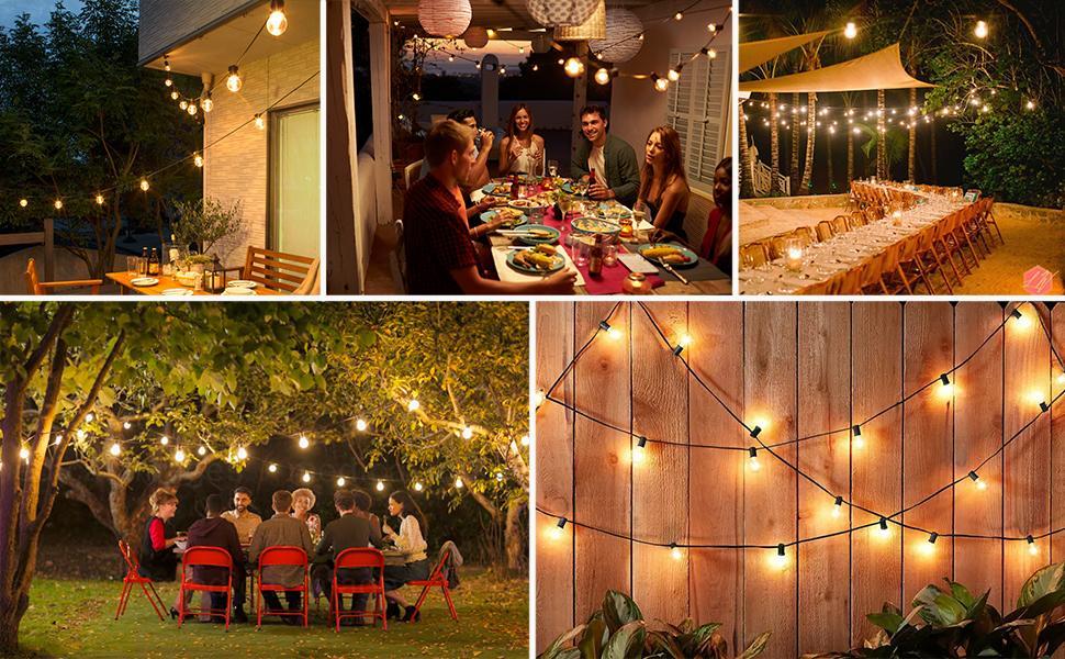 52/104Ft Solar String Lights Outdoor Waterproof, Solar String Lights for Outside with Remote, LED Solar Lights String with 26 Shatterproof Bulbs, Dimmable Solar Patio String Lights for Cafe Bistro Party