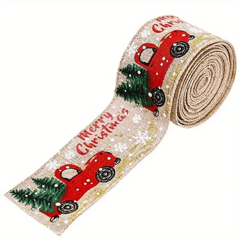 1 Counts Christmas Ribbon Classic Packaging Christmas Tree Ribbon Wreath Bow DIY Fabric Whirlpool Ribbon Coarse Linen Ribbon Belt Wired Edge Gift, Scene Decoration, Festival Decoration, Theme Party Decoration, Christmas Decoration