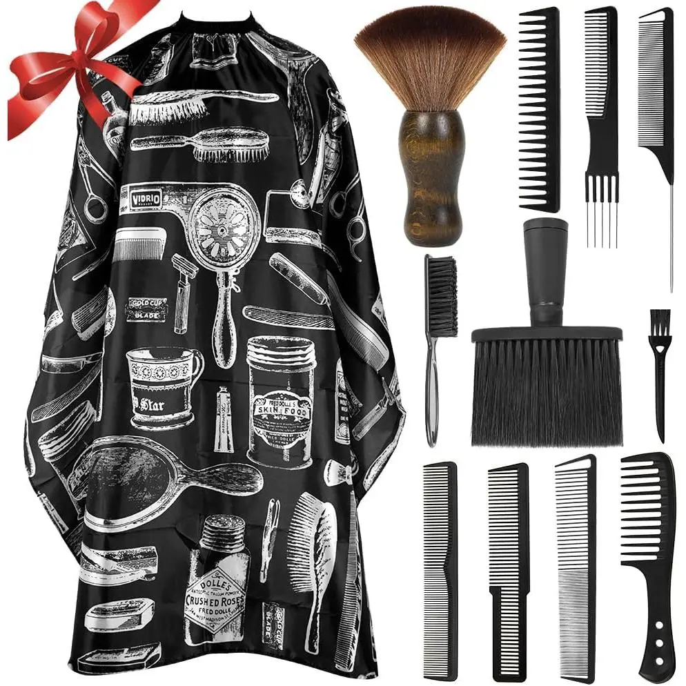 12PCS Professional Hair Cutting Comb Set for Men & Stylists, with Adjustable Neck Size Barber Cape & Neck Duster Brush