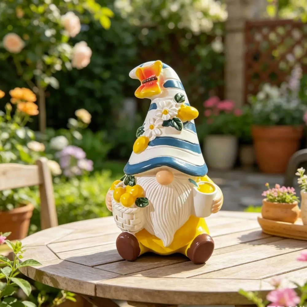Hand-Painted Resin Dwarf Decorative Statue Decorations, Summer Lemon Theme, Garden Courtyard Balcony Indoor Desktop Decor, Perfect for Summer Party Decoration